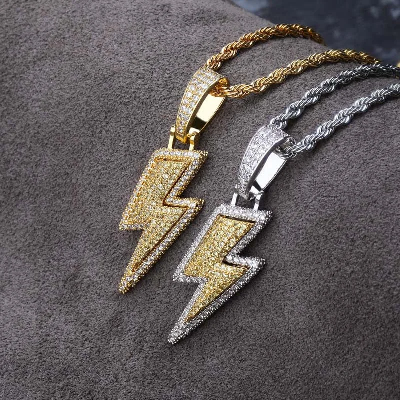 Iced Out Lightning Mens Pendant Necklace
