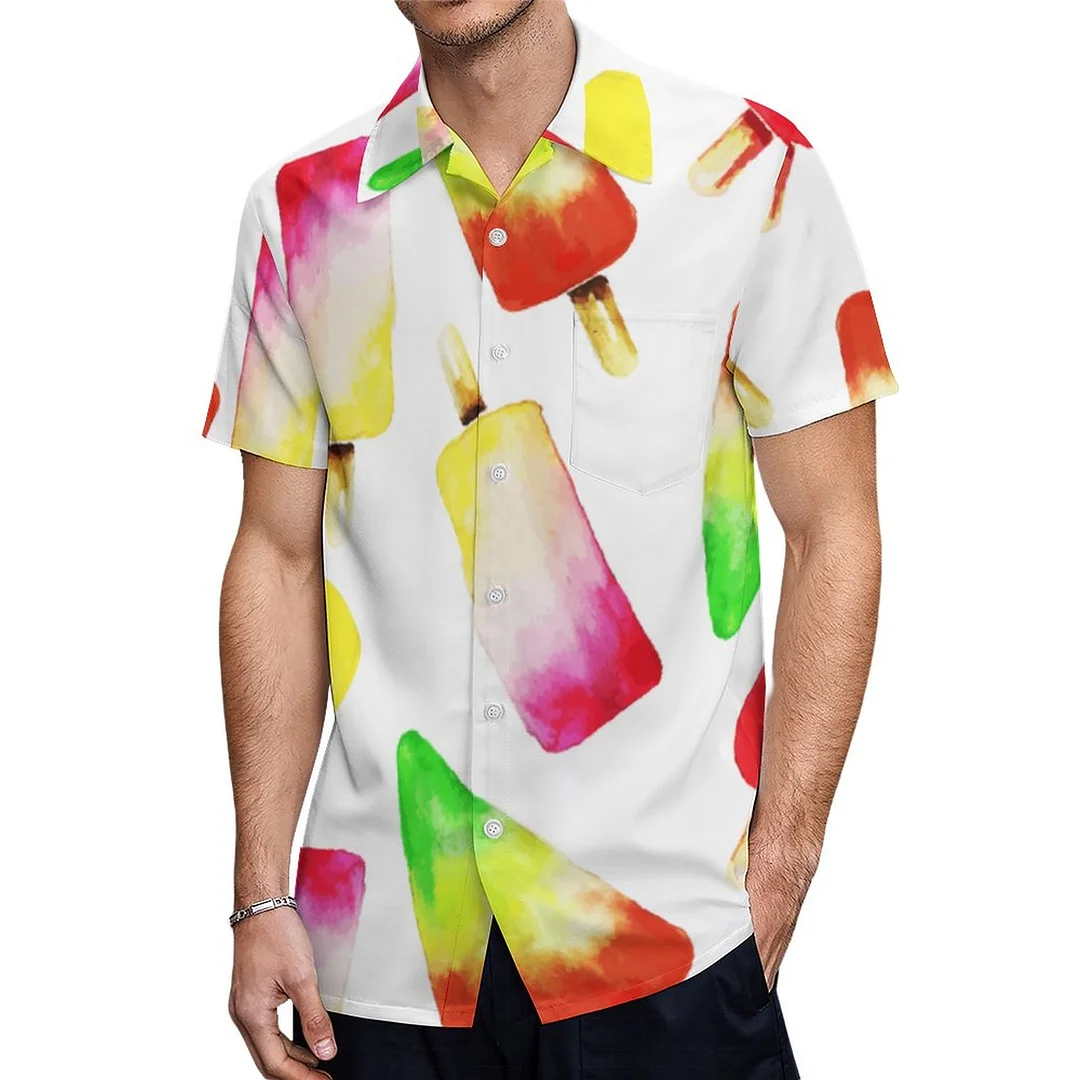Short Sleeve Colorful Watercolor Popsicle Hawaiian Shirt Mens Button Down Plus Size Tropical Hawaii Beach Shirts