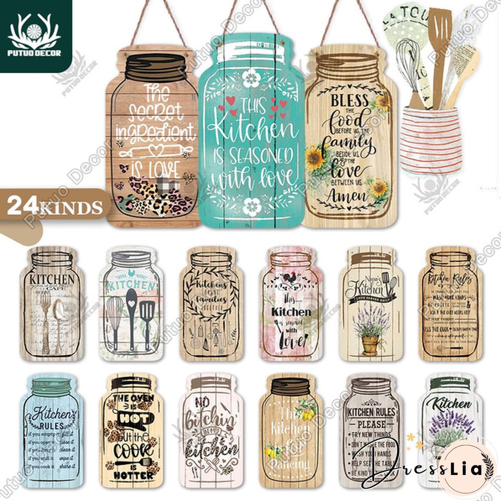 Putuo Decor-Kitchen Mason Jar Shape Plaque Wooden Signs for Rustic Kitchen Home Wall Decor（4.5"&times;8.3"）