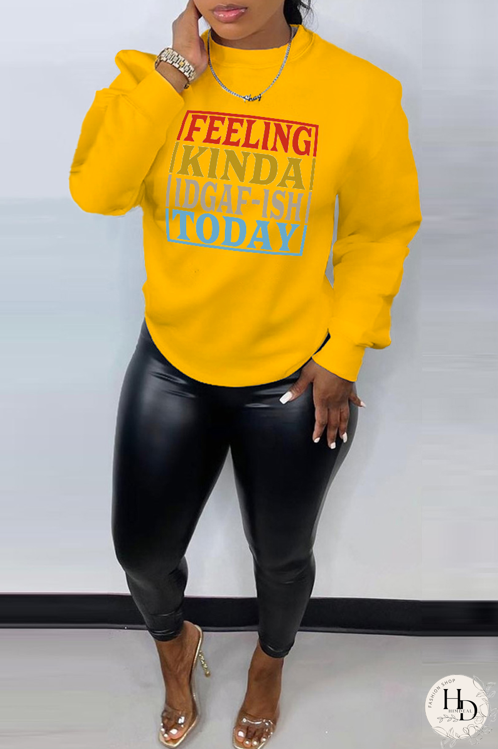 Yellow Street Vintage Print Patchwork Letter O Neck Tops