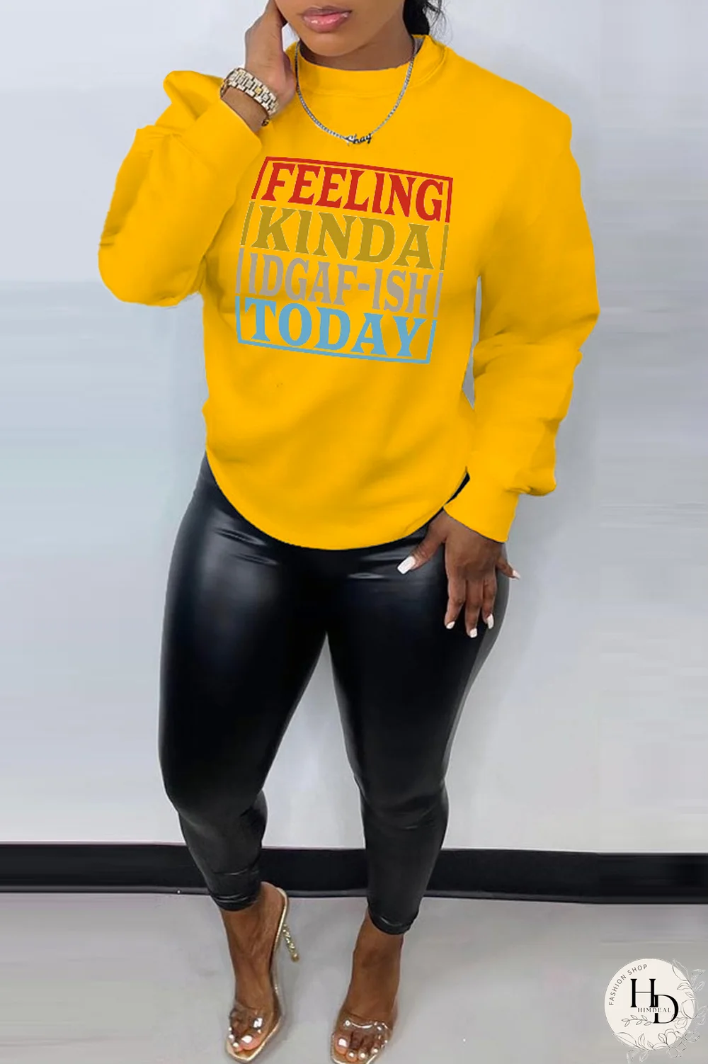 Yellow Street Vintage Print Patchwork Letter O Neck Tops