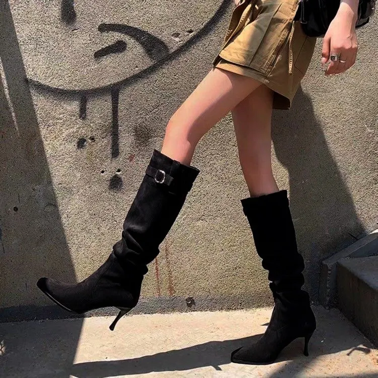 Breakj Breakj Pointed Folding Pile Boots Women 2025 Autumn And Winter New Detachable Two-Dable And Long Boots High And Short Boots