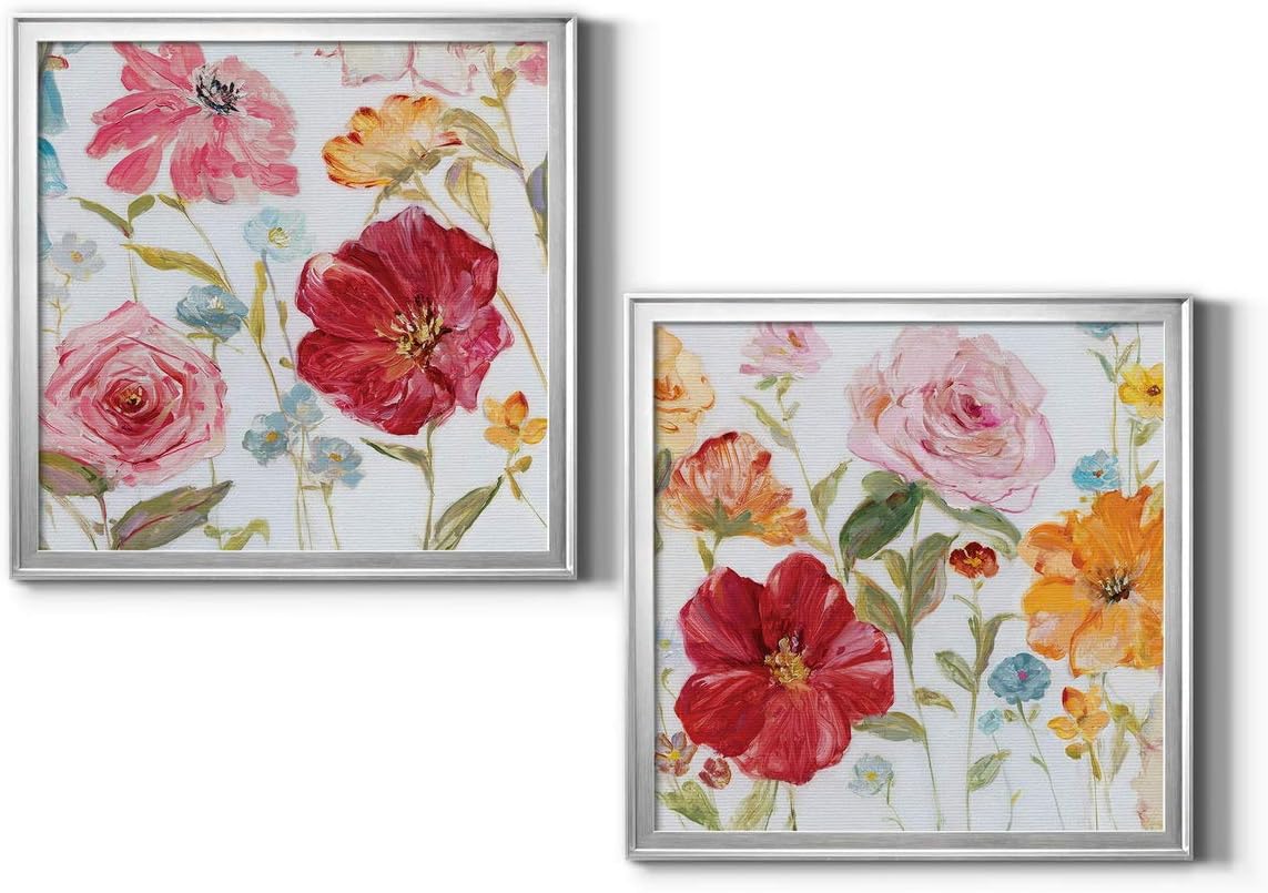 Neutral Color Wall Art, Wall Dcor Canvas, Beaches, Floral, Animals, Bohemian, & Vintage Styles, Ready to Hang -Silver Framed, Wildflower Whimsy I 22X22 22X22