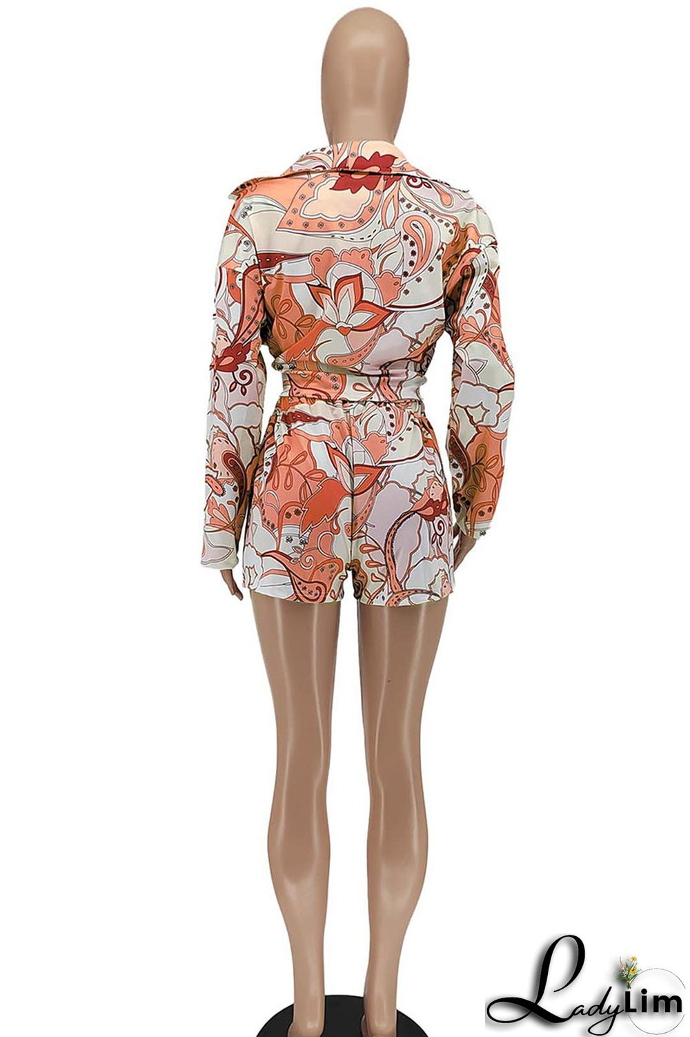 Green Fashion Sexy Print Patchwork Turndown Collar Long Sleeve Three Pieces