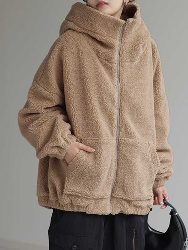 Loose Woolen Pocket Jacket Hoodie