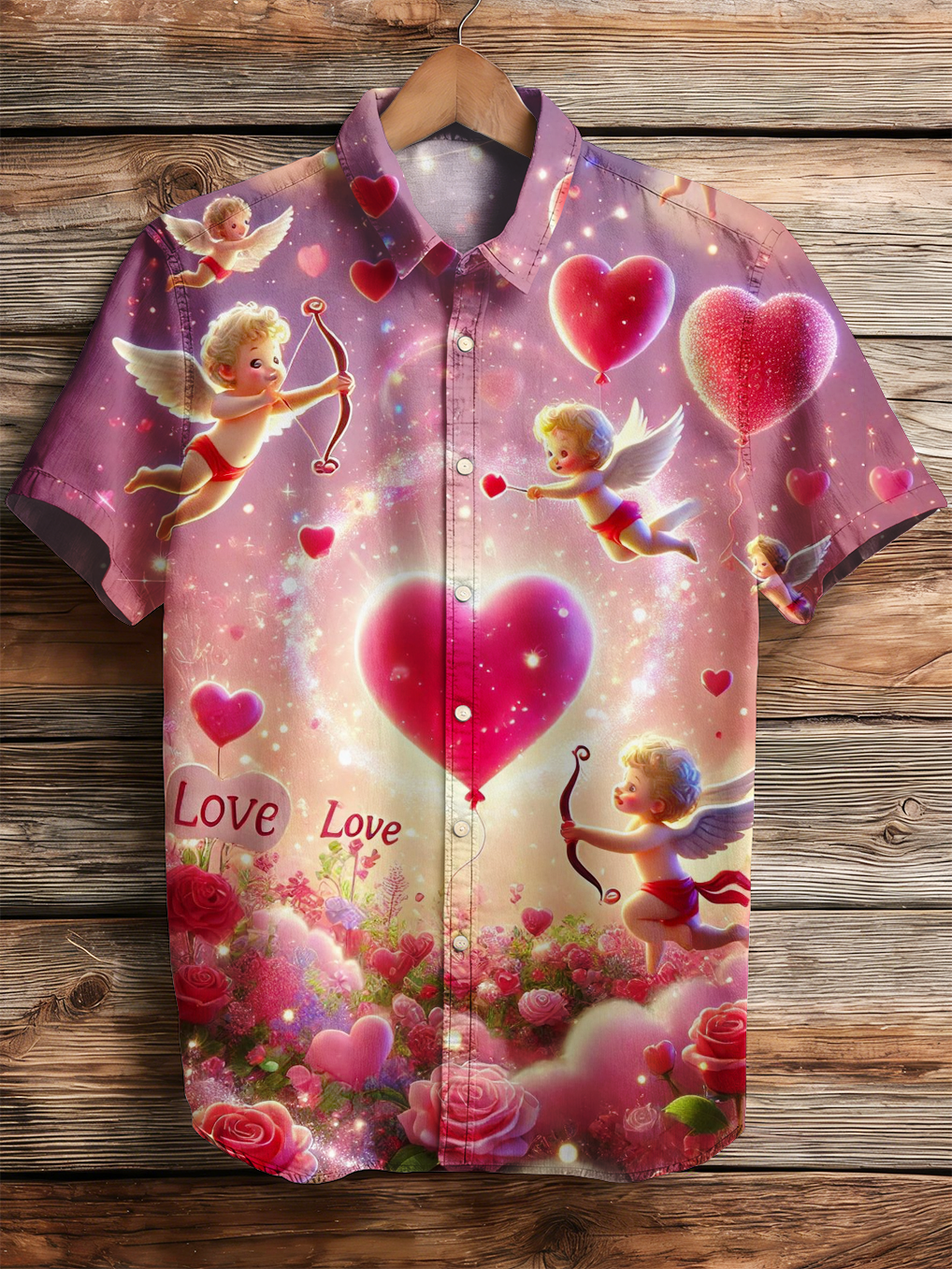 Men's Valentine's Day Heart Angel Shirt PLUSCLOTHESMAN