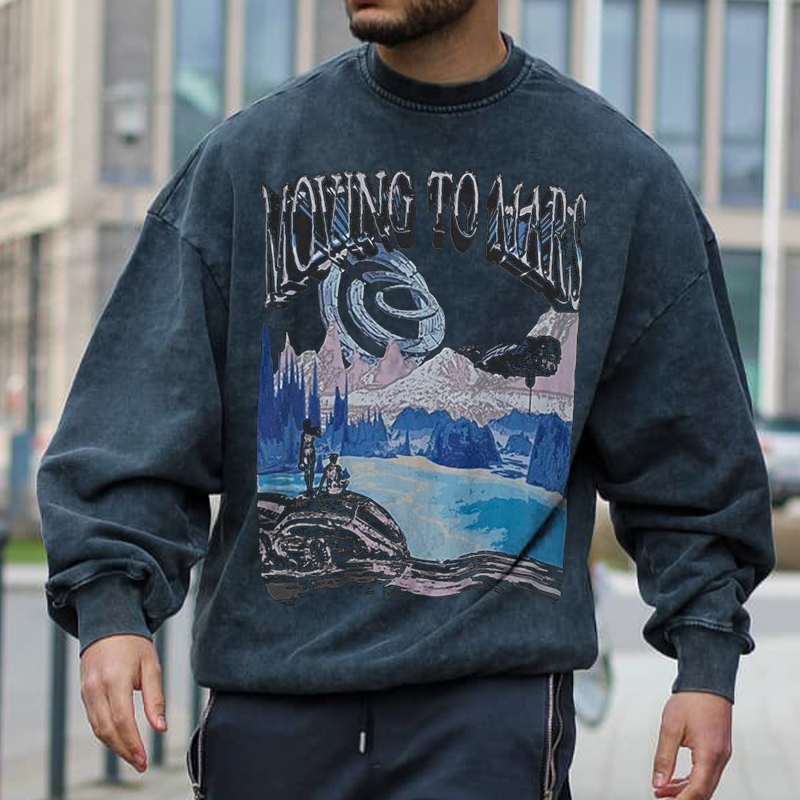 Men's Oversized 'Moving To Mars' Fashion Print Sweatshirt