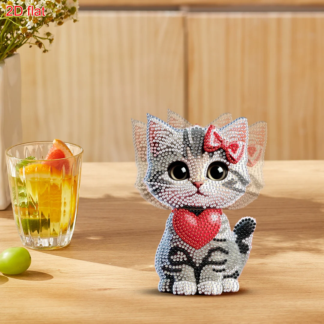 2D Flat DIY Cat Acrylic Shaking Head Diamond Painting Tabletop Ornaments Kit