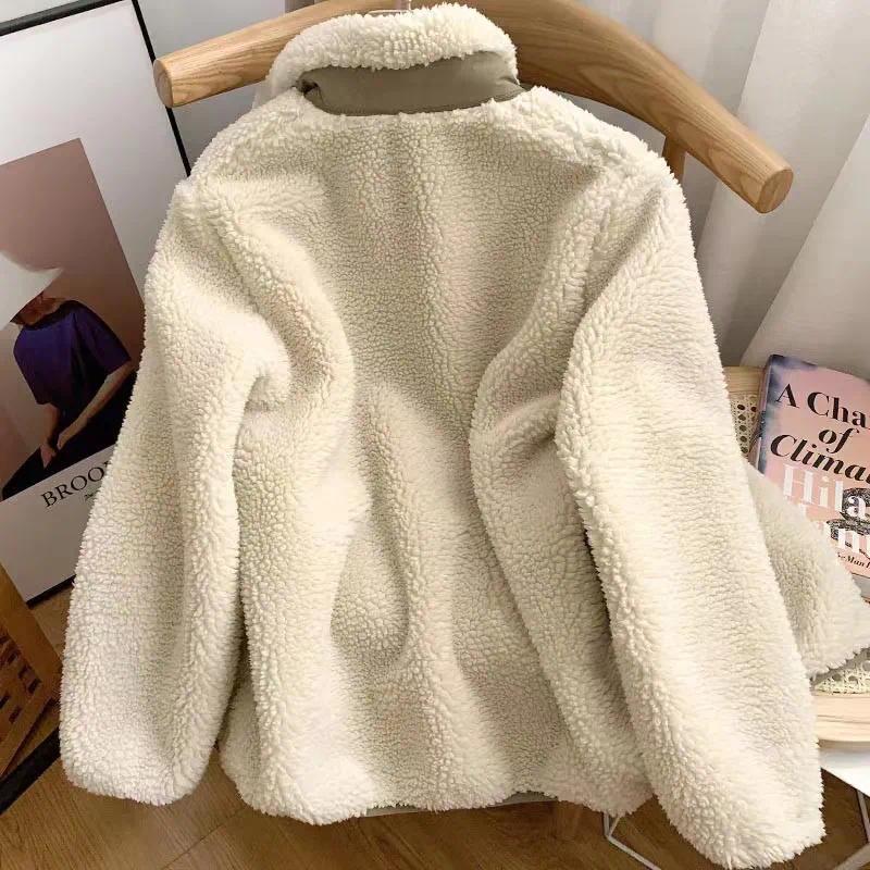 Fashion Lamb Plush Jacket Women's Autumn Winter New Pocket Zipper Long Sleeve Loose Stand Collar Comfort Warm Jacket for Women Fashion Lamb Plush Jacket Women's Autumn Winter New Pocket Zipper Long Sleeve Loose Stand Collar Comfort Warm Jacket for Women