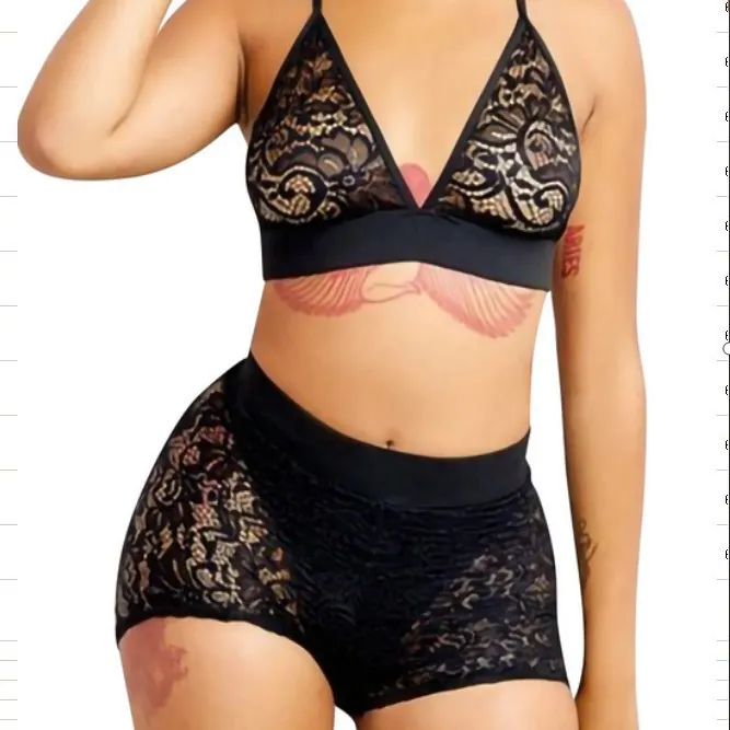 Brownm New Love Black Home Clothes Two-Piece Set Of Fashion And Comfortable Lace Lace Pajamas Set