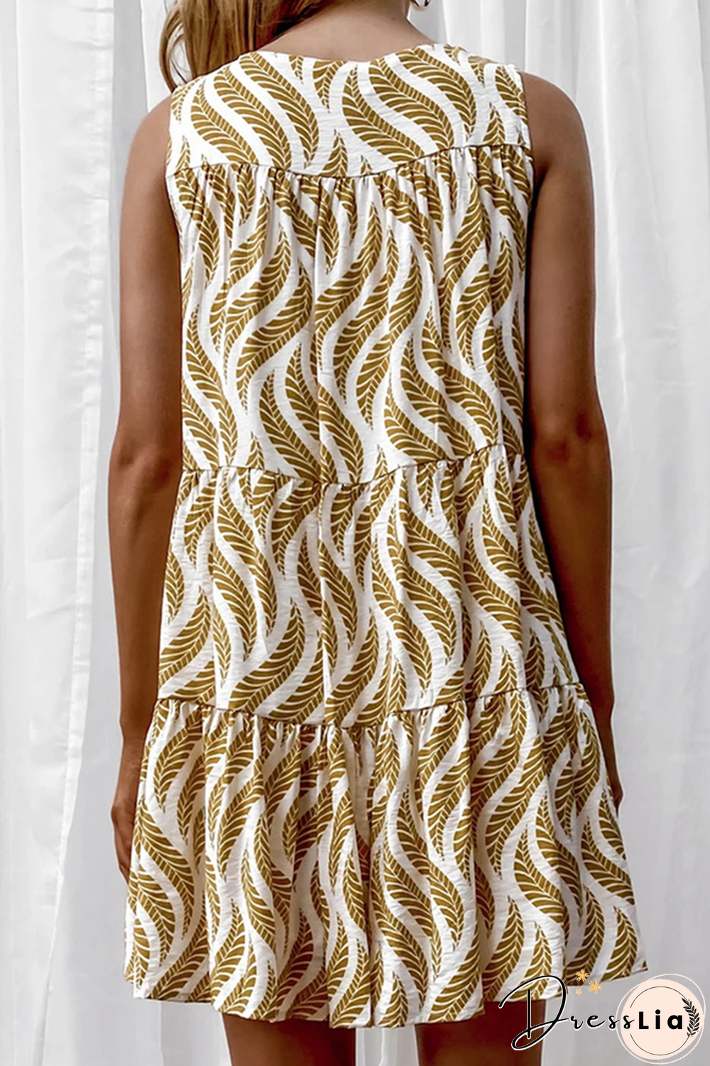 Casual  Vacation Print Flounce V Neck Mini Dresses