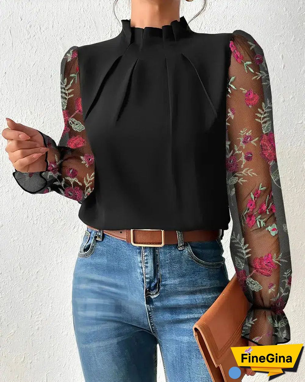 Romantic Long Sleeve Print Top