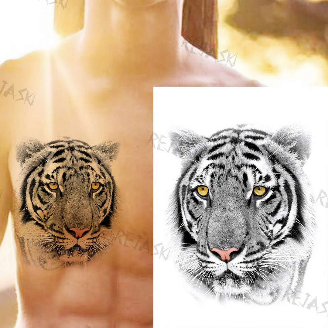 Sdrawing Tiger King Creative Temporary Tattoos For Men Adults Wolf Bowknot Owl Lion Forest Fake Tattoo Sticker Chest Arm Tatoos DIY