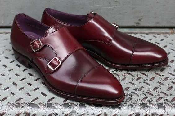 Men's Burgundy Double Buckle Dress Shoes - Handmade Oxfords