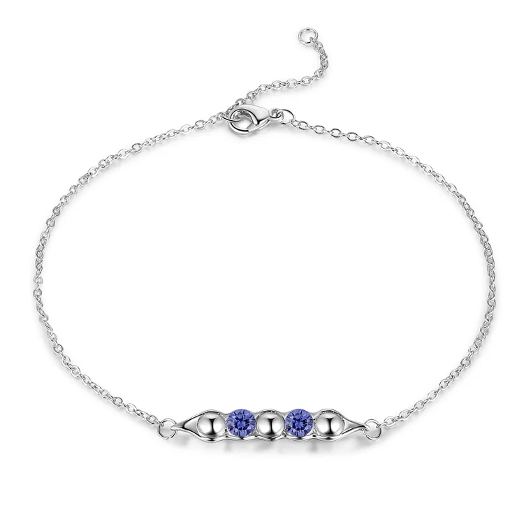 Personalized 5 Pea Pod Bracelet with 2 Birthstones