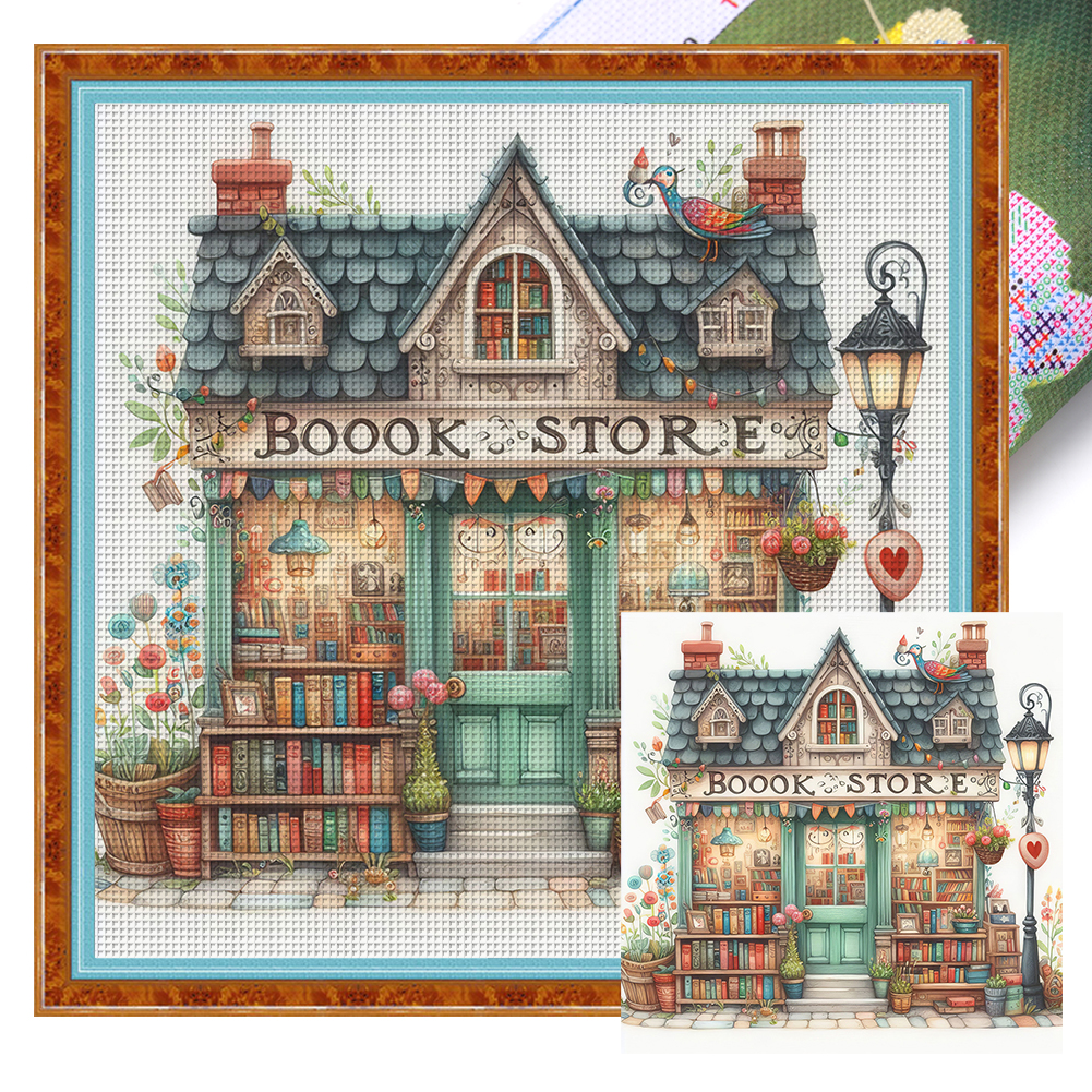 Bookstore Full 11CT Pre-stamped Canvas(50*50cm) Cross Stitch