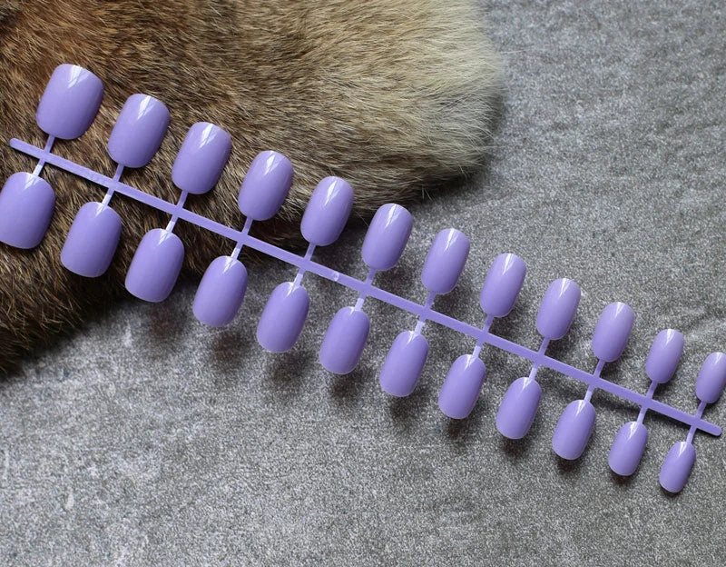 24pcs new product Brow sales Nude color false nails Blue long rose red oval head fake nail pink candy color gray Full set purple-Nail Inspo