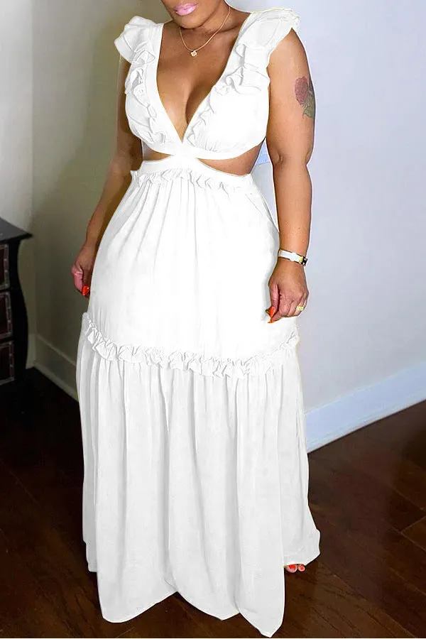 Brownm Sexy Deep Temperament Commute Backless Lace Chiffon Dress