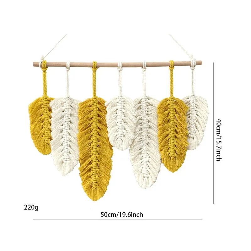 Macrame Tapestry Handmade Woven Macrame Wall Hanging Tapestry Leaf Feather Boho Decoration Home Decor Aesthetic Wall Tapestry