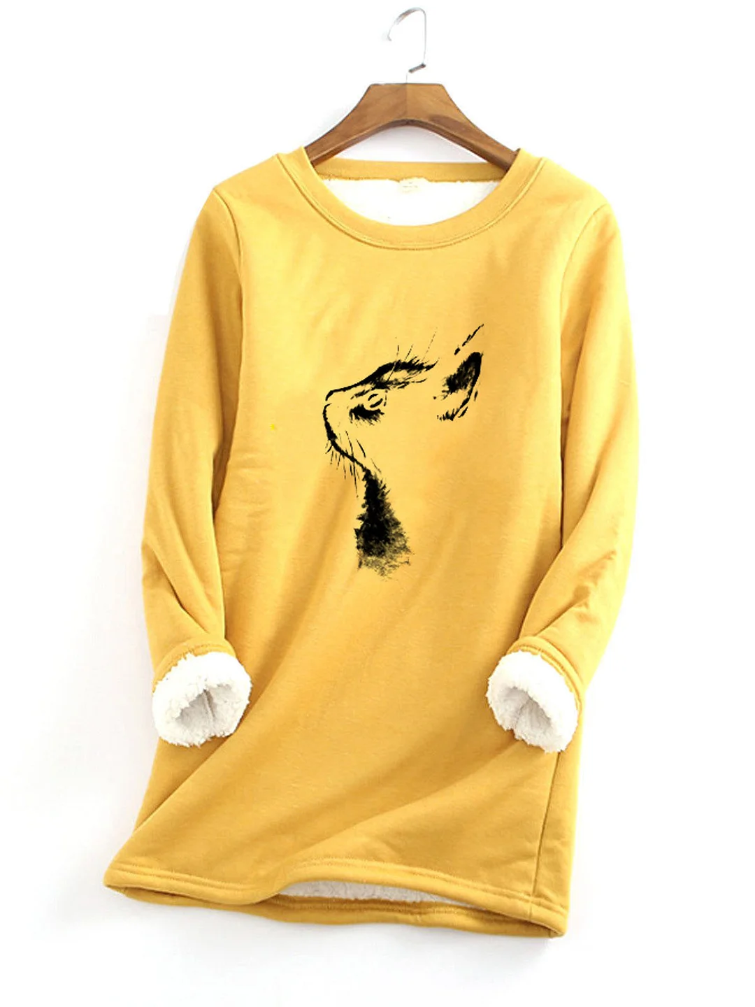 Women Long Sleeve Scoop Neck Fluff/Granular fleece fabric Printed Sweatshirts Tops