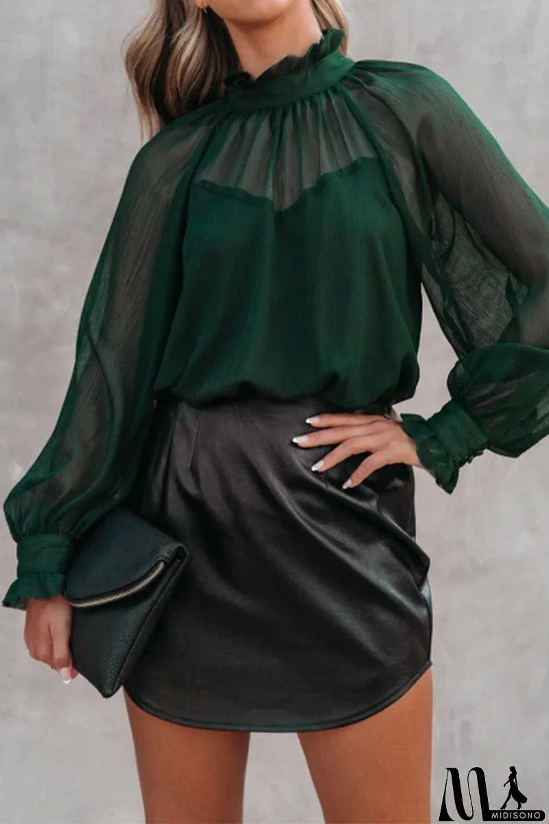 MidiSono - Sexy Elegant Solid Patchwork Turtleneck Tops