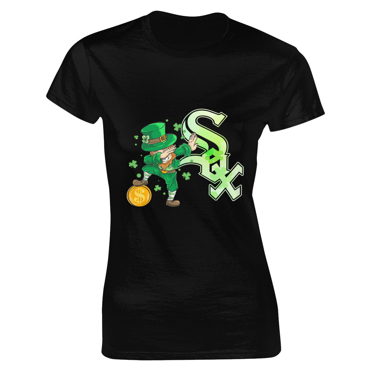 Chicago White Sox St Patrick's Day Dabbing Leprechaun Women's Short-Sleeve Cotton Tee