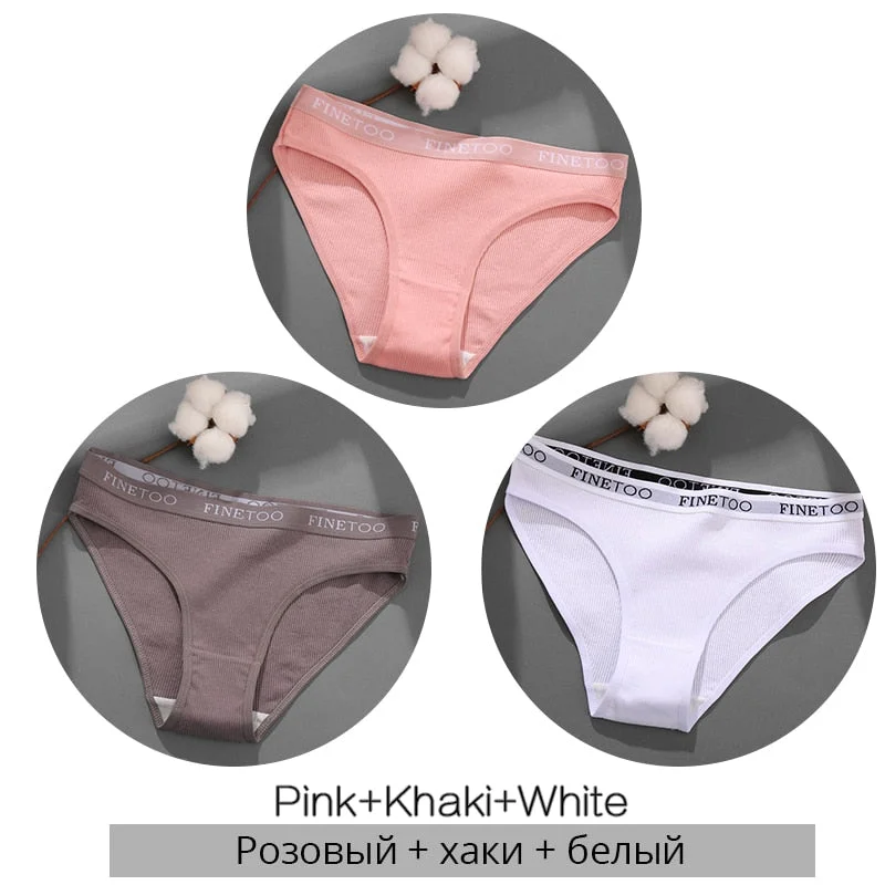 FINETOO 3PCS/Set Women's Underwear Cotton Panty Sexy Panties Female Underpants Solid Color Panty Intimates Women Lingerie M-2XL