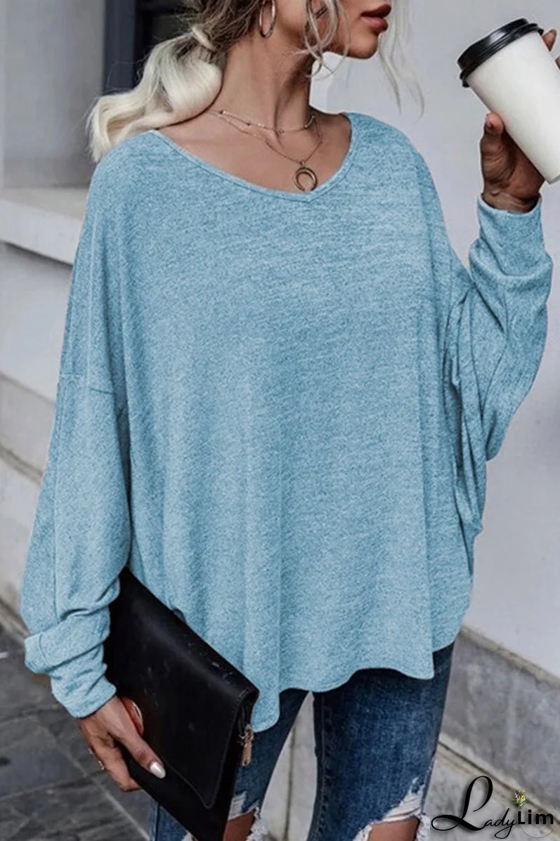 Casual Frenulum Solid Color O Neck Tops(4 Colors)