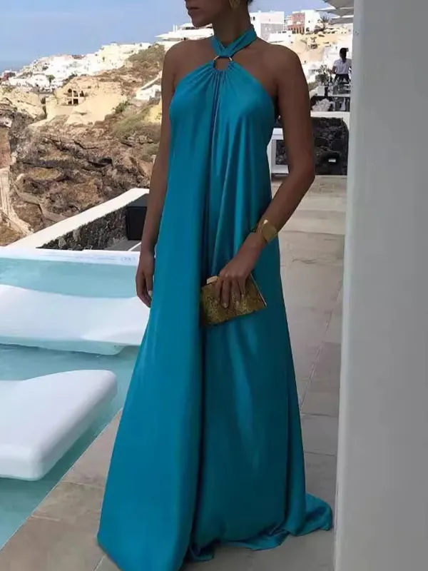 Gradient Color Halter Neck Backless Maxi Dress