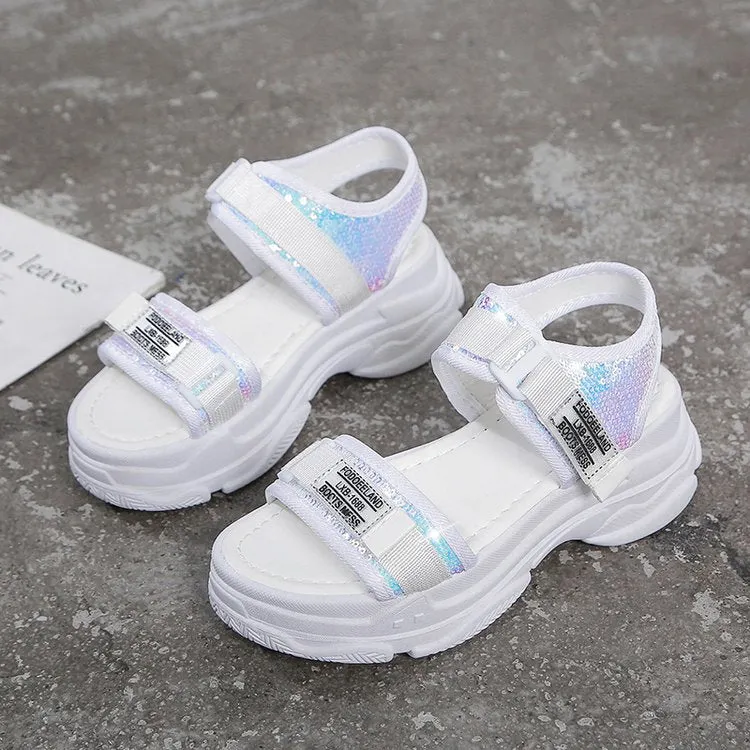 2021 New Summer Platform Sports Sandals Women's Daddy Versatile Trendy Height Increasing Wedge Rainbow 35-40 Size Platform
