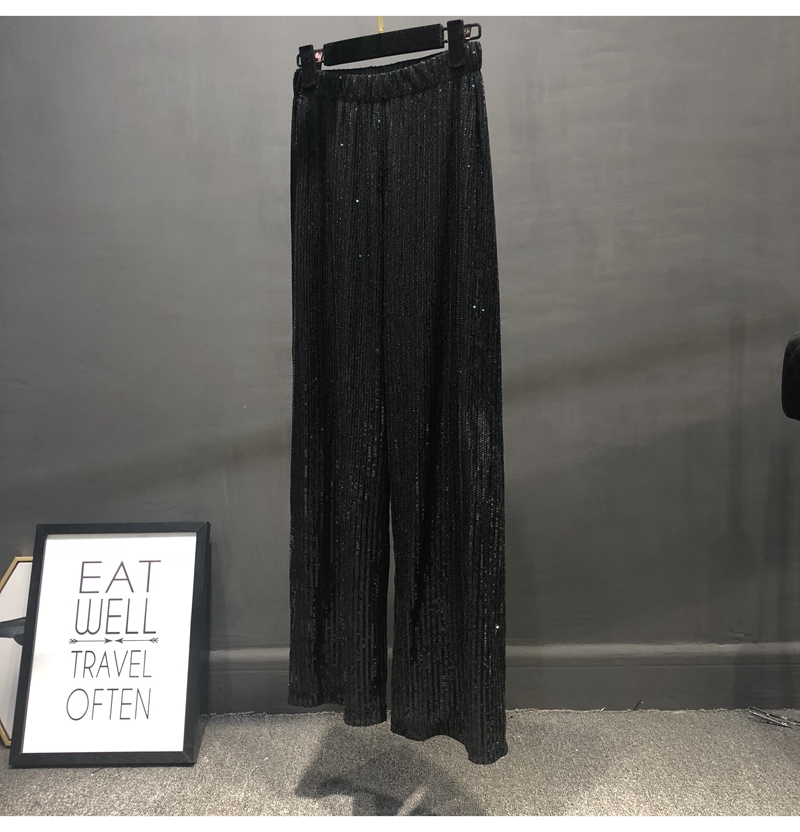 Ootddress Women Silver Full Sequined Wide Leg Pants Elastic Waist Bling Luxury Chic Capris Casual Gold Long Pants Female Club 2025