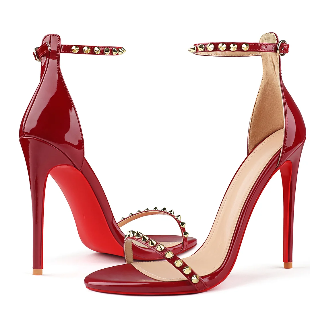 120mm Women's Pointed Toe Open Toe Ankle Strap Red Bottom Sandals Pumps Shoes-MERUMOTE