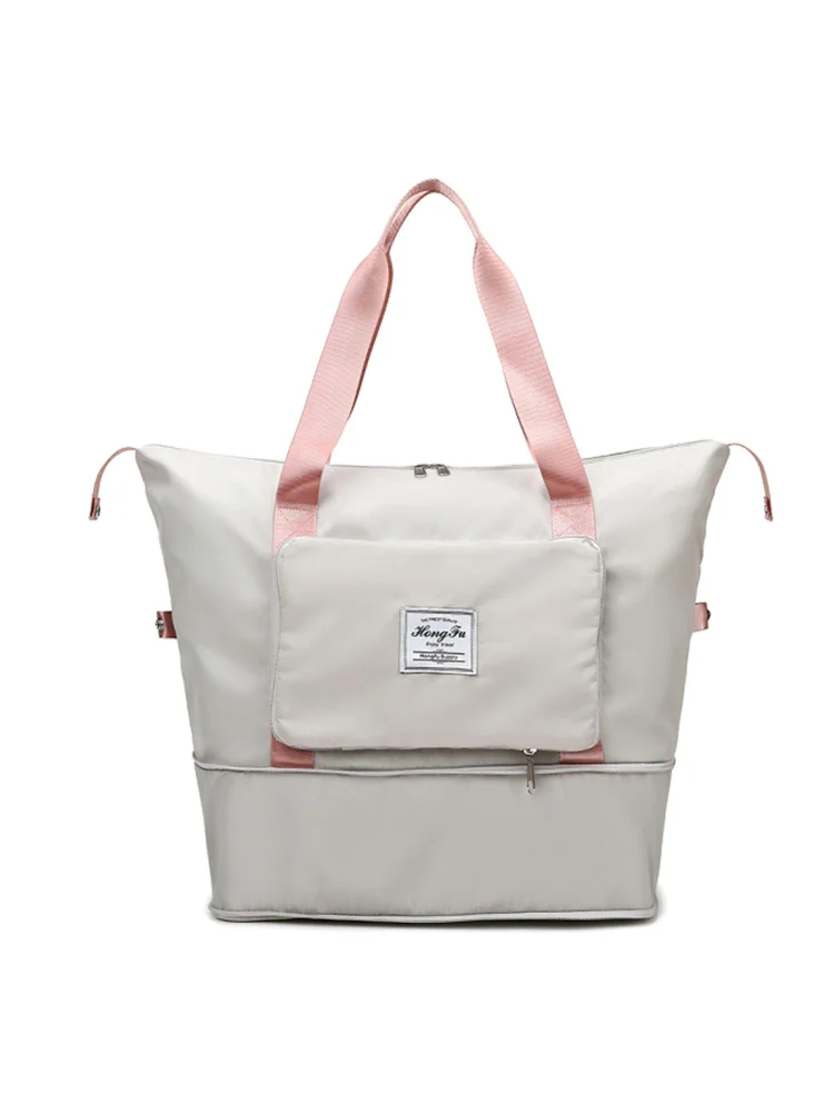 Women Shoulder Bags Large Capacity Foldable Women Oxford Bag (Grey Pink)