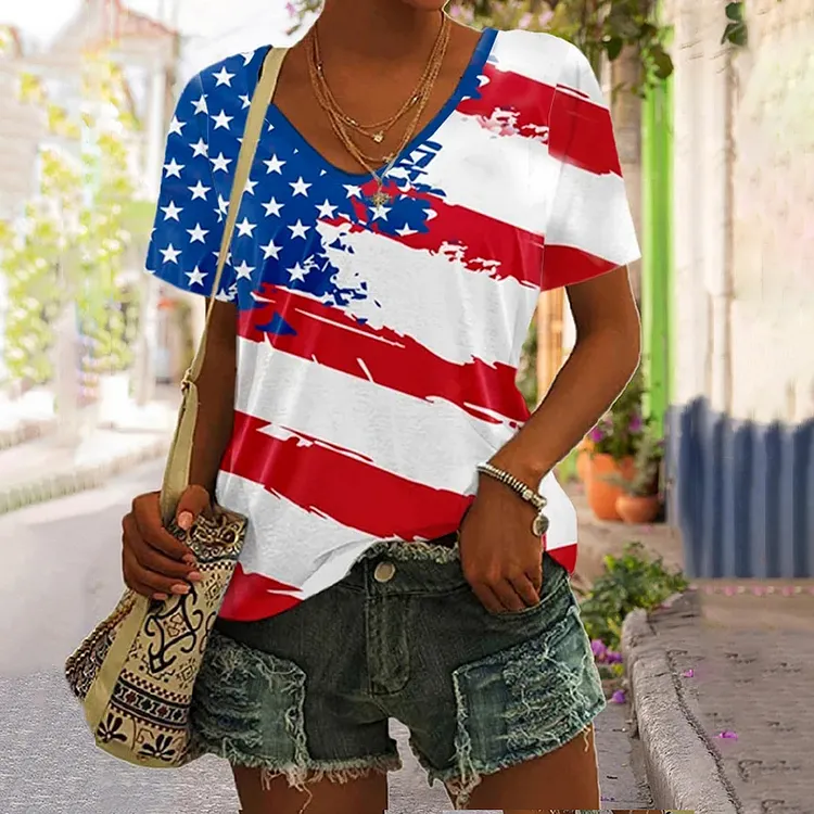 1776 We The People Flag Print Casual T-shirt