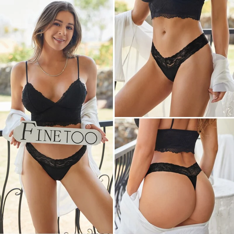Billionm Women Cotton Panties Sexy Lace Thong Patch Up Stripe Underwear Women's V Waist Underpants Female Breathable Intimates Lingerie