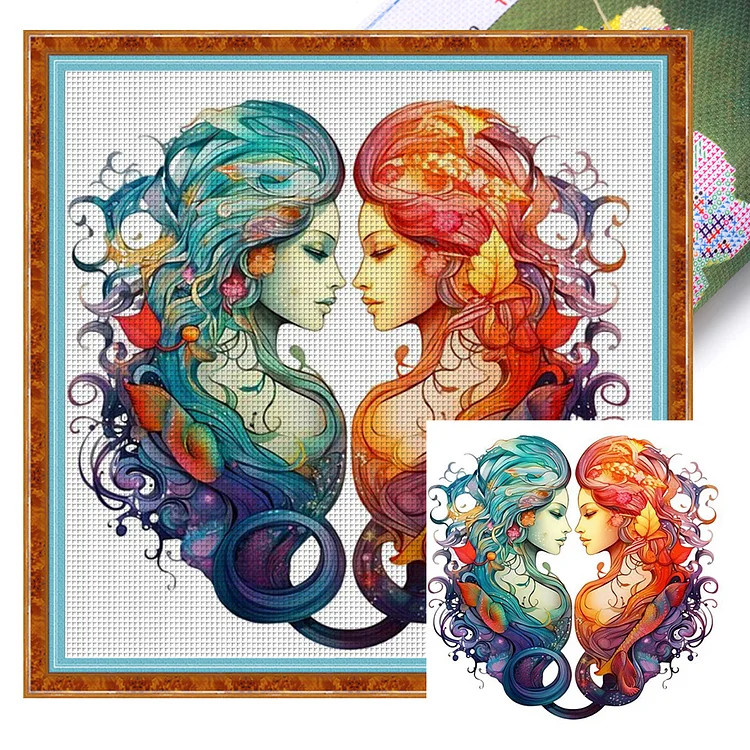 Colorful Gemini Girl (40*40cm) 14CT Stamped Cross Stitch gbfke