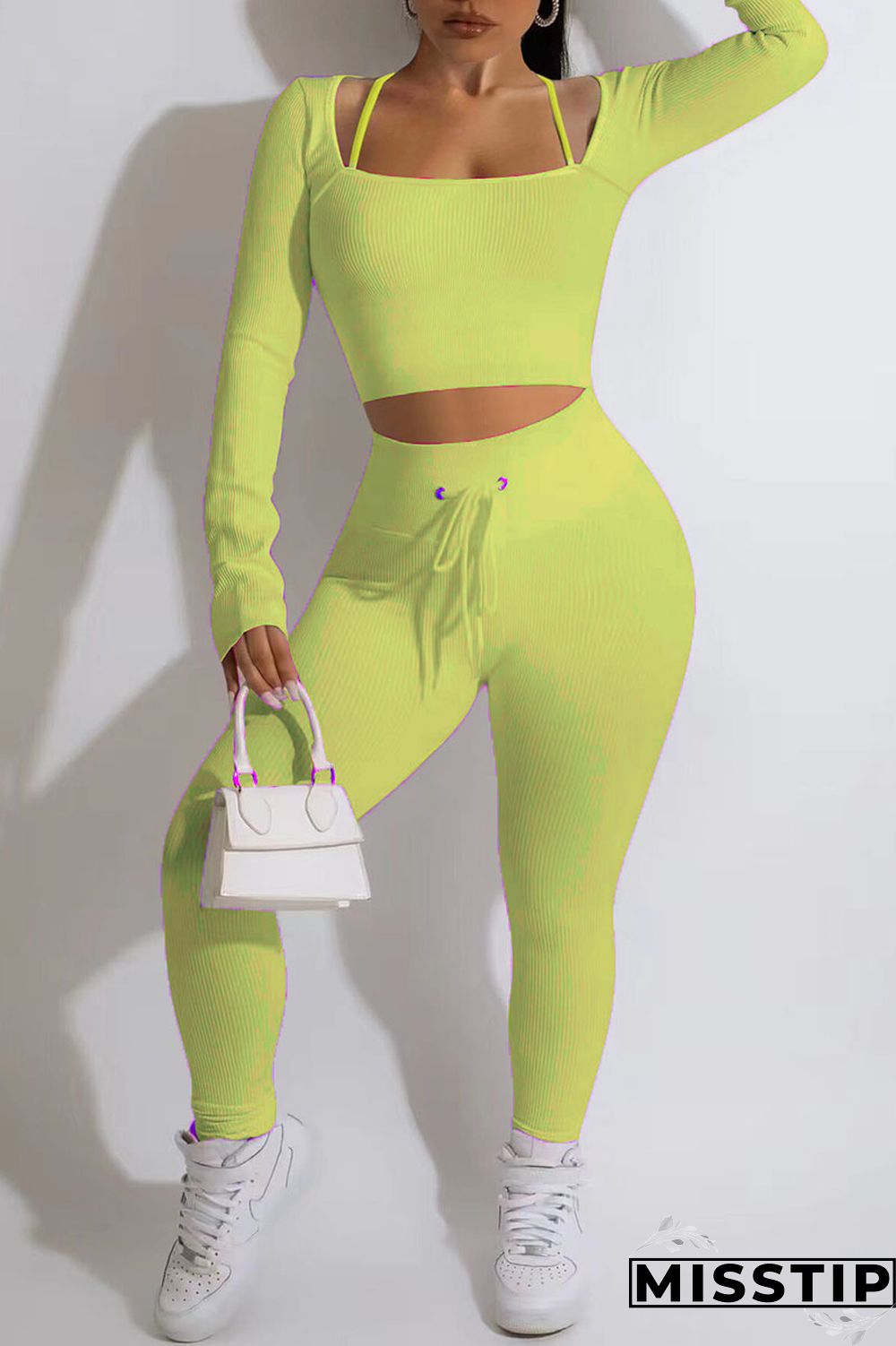 Green Casual Street Solid Patchwork Square Collar Long Sleeve Two Pieces