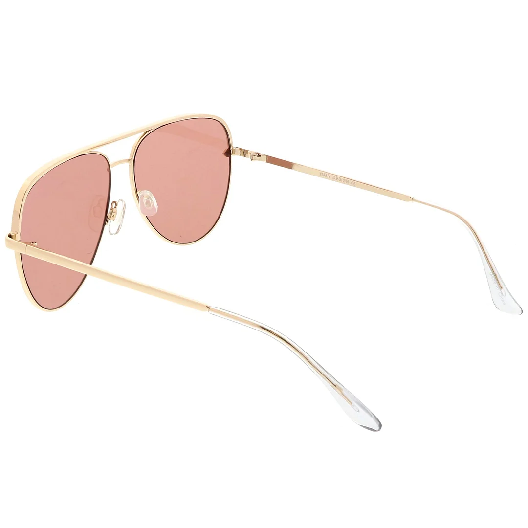 Premium Oversize Metal Aviator glasses With Colored Flat Lens And Crossbar 60mm