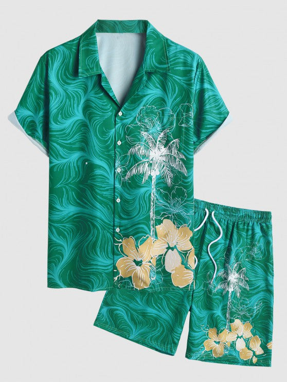 Coconut Palm Floral Tropical Shirt And Shorts