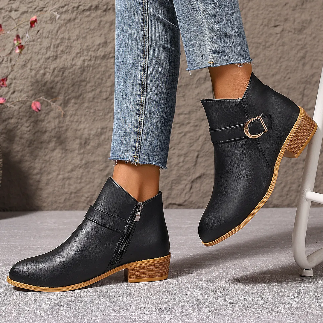 Breakj Breakj Retro Martin Boots 2025 New Pointed Belt Buckle Side Zipper Chelsea Boots Women's Shoes