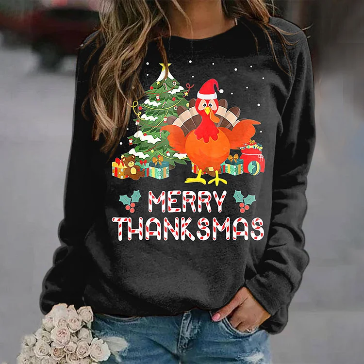 Wearshes Thanksgiving Merry Thanksmas Long Sleeve Sweatshirt