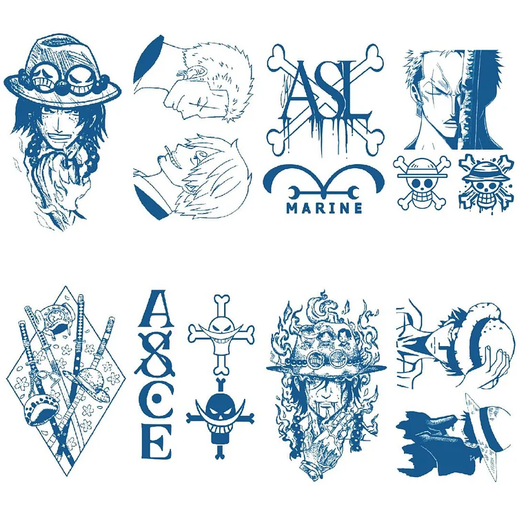 8 Sheets One Piece Japanese Anime Semi-Permanent Tattoo Stickers