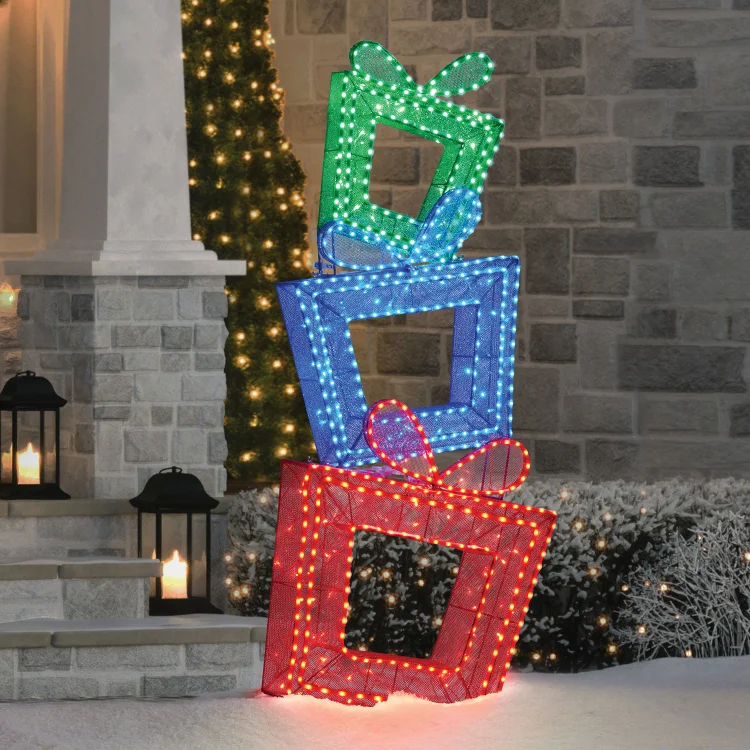 🔥kukelife🔥5' Pre-Lit Twinkling Present Tower - Multicolor
