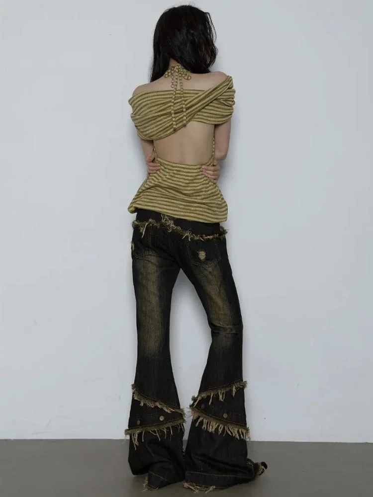 Brownm Rise Flare Jeans