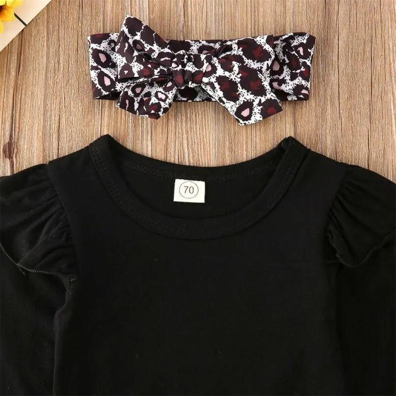 2019 Baby Spring Autumn Clothing Newborn Infant Kids Baby Girl Outfits Long Sleeve Bodysuit+Leopard Tutu Skirt Headband 3pcs Set