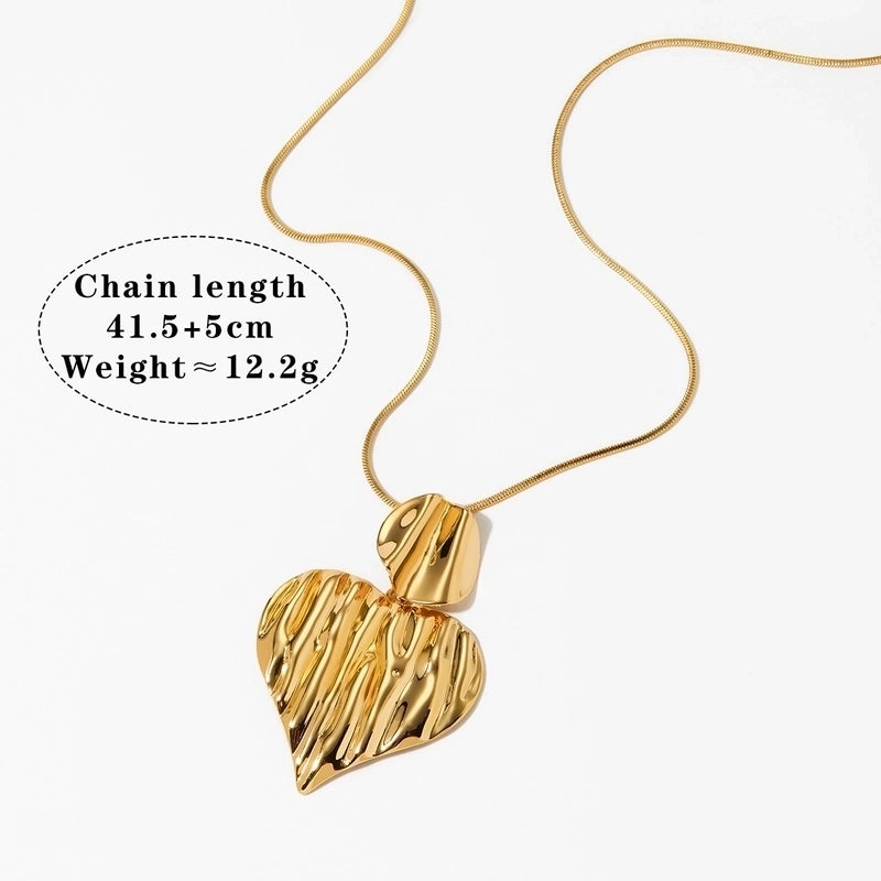 316 Stainless Steel New Gold And Silver Color Matching Heart Earrings And Necklace Set Fashion Exaggerated Irregular Pleated Heart-Shaped Jewelry Set