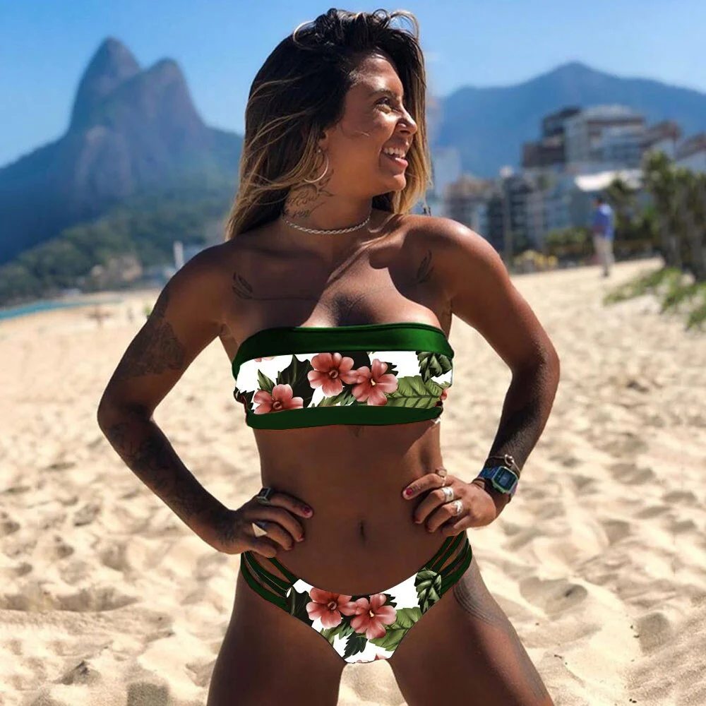 Sexy Solid High Leg Bandeau bikini set 2020 Swimwear female two pieces swimsuit High Waist Bikini Women Bathing Suit biquini