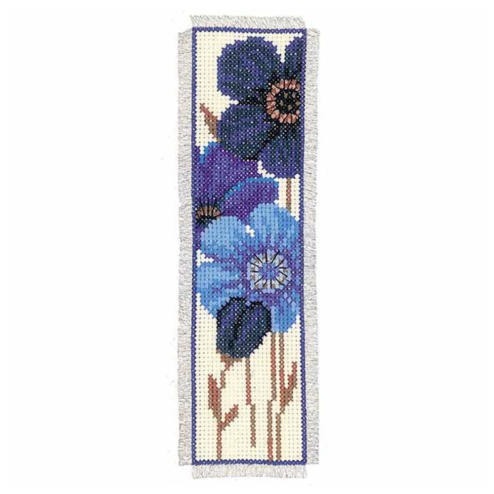 Counted Cross Stitch Flowers Bookmarks 14CT 2-Strand DIY Embroidery Set
