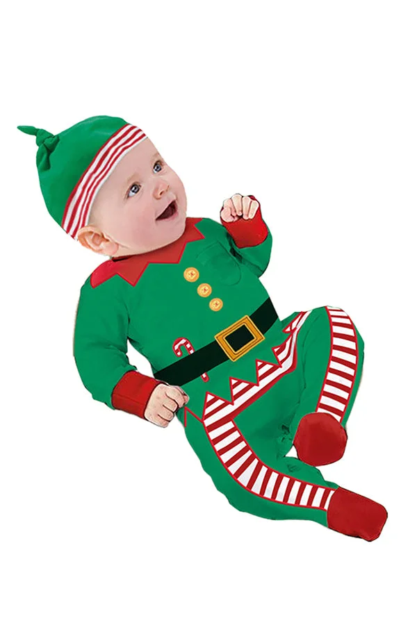 Christmas Infant Boys Santa Little Helper Elf Costume Jumpsuit Green-elleschic
