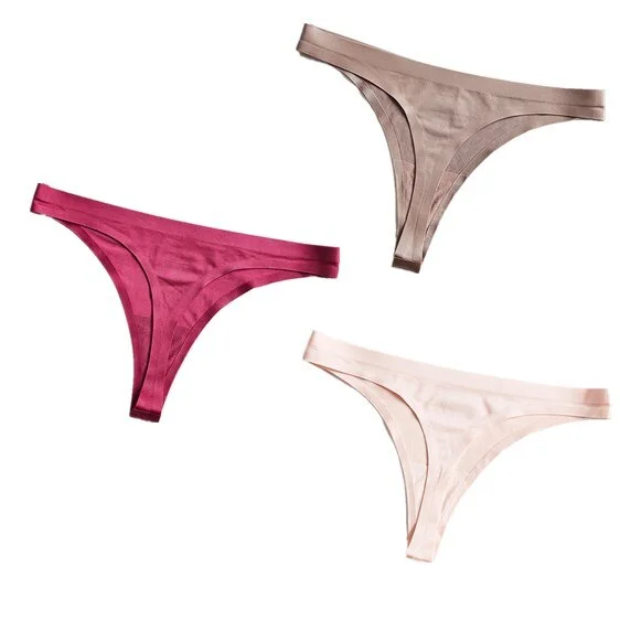 3PCS/Lot Ice Silk Thong Panties Sexy Women Underwear Female G-string Panties Solid Briefs For Ladies Low Waist Seamless Panty